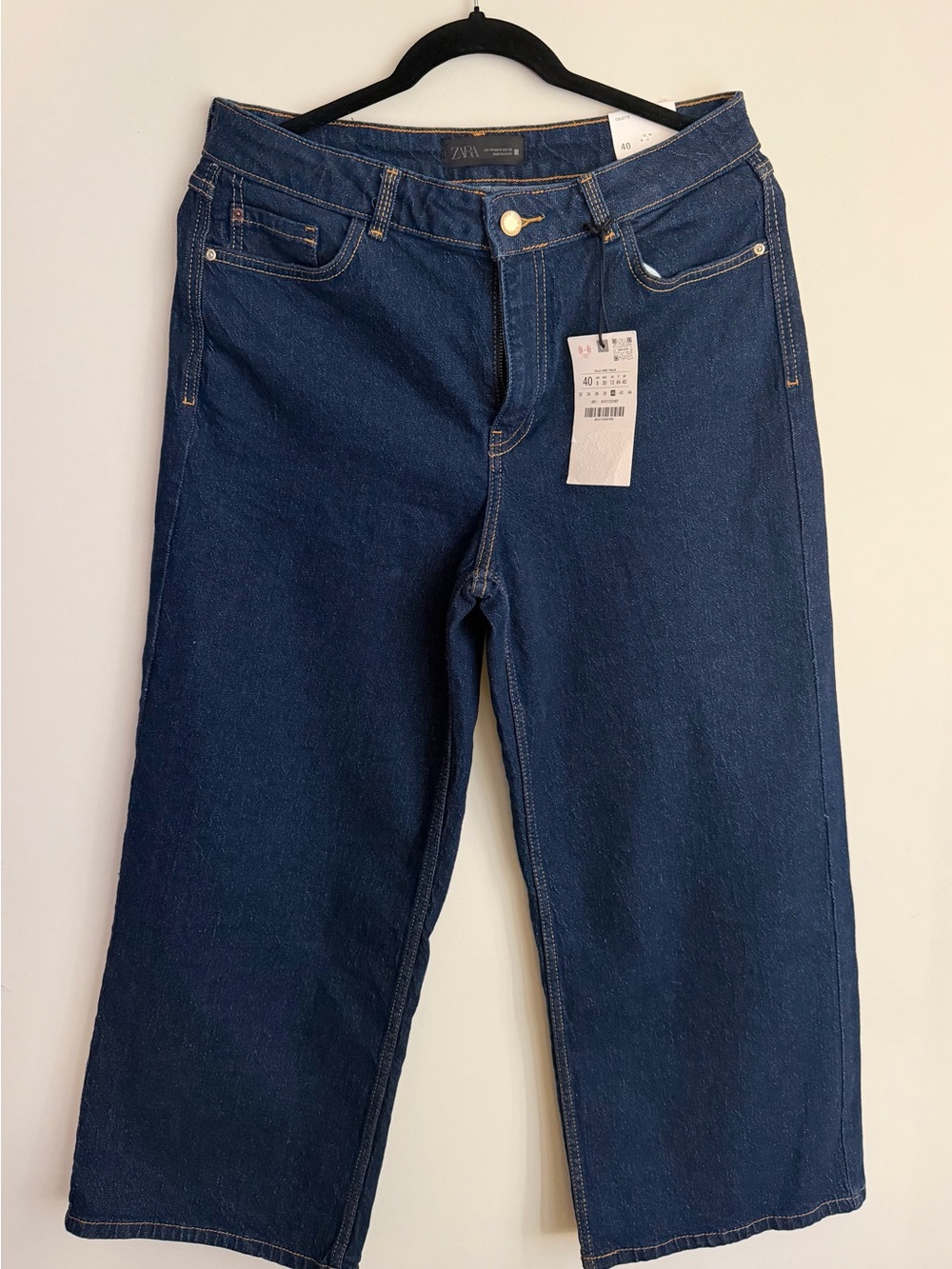 Zara Indigo Wide-Leg Cropped Jeans